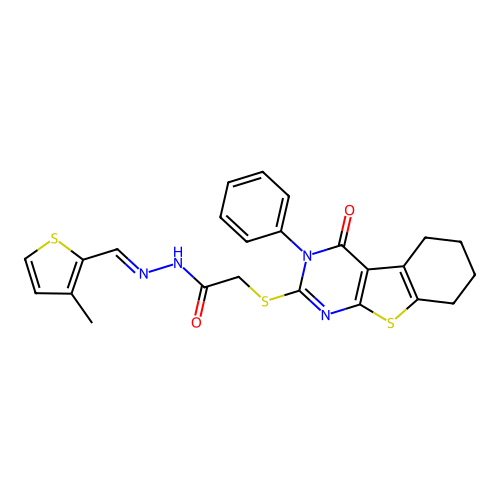 (E)-N'-((3-methylthiophen-2-yl)methylene)-2-((4-oxo-3-phenyl-3,4,5,6,7,8-hexahydrobenzo[4,5]thieno[2,3-d]pyrimidin-2-yl)thio)acetohydrazide structure