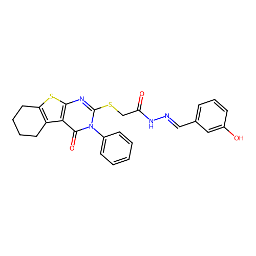 (E)-N'-(3-hydroxybenzylidene)-2-((4-oxo-3-phenyl-3,4,5,6,7,8-hexahydrobenzo[4,5]thieno[2,3-d]pyrimidin-2-yl)thio)acetohydrazide structure