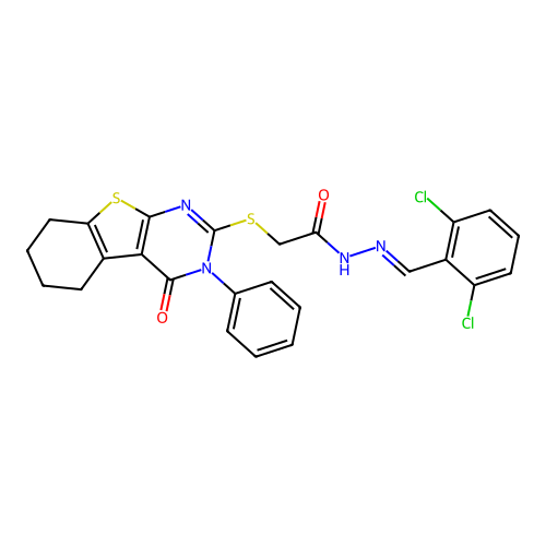 (E)-N'-(2,6-dichlorobenzylidene)-2-((4-oxo-3-phenyl-3,4,5,6,7,8-hexahydrobenzo[4,5]thieno[2,3-d]pyrimidin-2-yl)thio)acetohydrazide structure