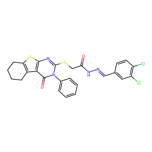 (E)-N'-(3,4-dichlorobenzylidene)-2-((4-oxo-3-phenyl-3,4,5,6,7,8-hexahydrobenzo[4,5]thieno[2,3-d]pyrimidin-2-yl)thio)acetohydrazide structure