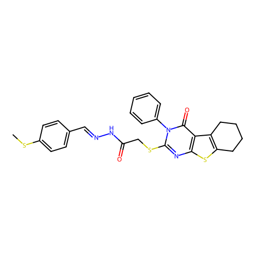 (E)-N'-(4-(methylthio)benzylidene)-2-((4-oxo-3-phenyl-3,4,5,6,7,8-hexahydrobenzo[4,5]thieno[2,3-d]pyrimidin-2-yl)thio)acetohydrazide structure