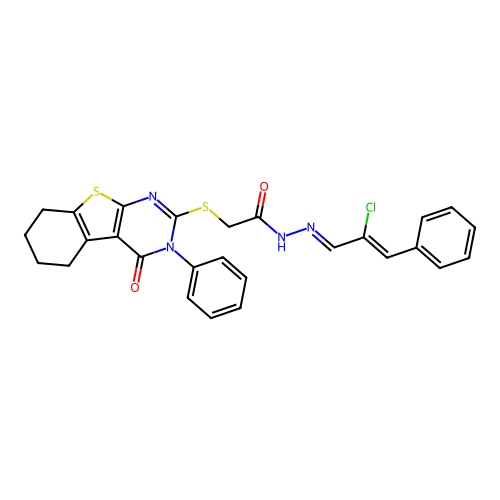 (E)-N'-((Z)-2-chloro-3-phenylallylidene)-2-((4-oxo-3-phenyl-3,4,5,6,7,8-hexahydrobenzo[4,5]thieno[2,3-d]pyrimidin-2-yl)thio)acetohydrazide structure