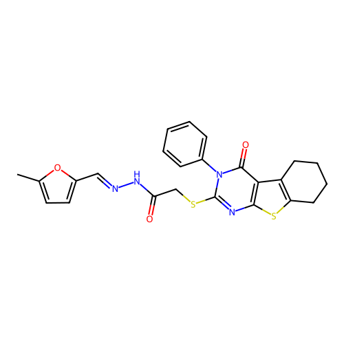 (E)-N'-((5-methylfuran-2-yl)methylene)-2-((4-oxo-3-phenyl-3,4,5,6,7,8-hexahydrobenzo[4,5]thieno[2,3-d]pyrimidin-2-yl)thio)acetohydrazide structure