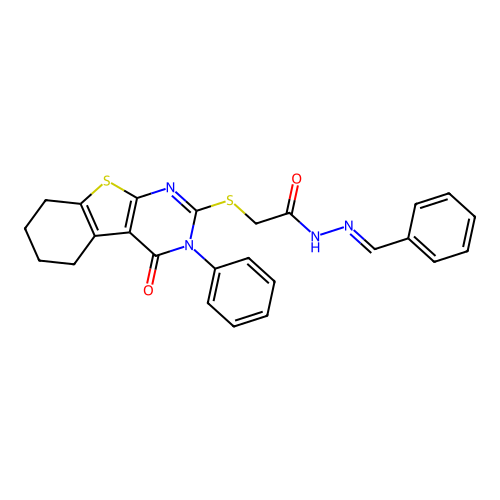 (E)-N'-benzylidene-2-((4-oxo-3-phenyl-3,4,5,6,7,8-hexahydrobenzo[4,5]thieno[2,3-d]pyrimidin-2-yl)thio)acetohydrazide structure