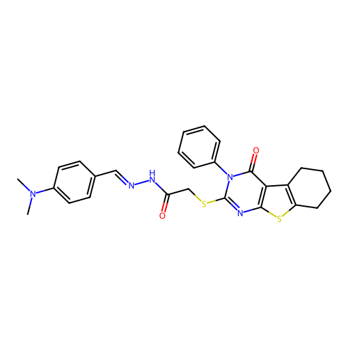 (E)-N'-(4-(dimethylamino)benzylidene)-2-((4-oxo-3-phenyl-3,4,5,6,7,8-hexahydrobenzo[4,5]thieno[2,3-d]pyrimidin-2-yl)thio)acetohydrazide structure