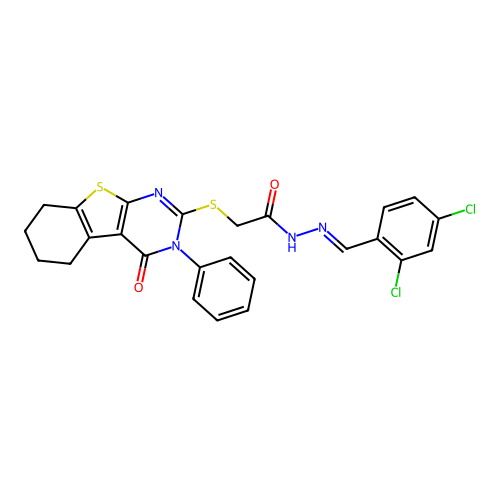 (E)-N'-(2,4-dichlorobenzylidene)-2-((4-oxo-3-phenyl-3,4,5,6,7,8-hexahydrobenzo[4,5]thieno[2,3-d]pyrimidin-2-yl)thio)acetohydrazide structure