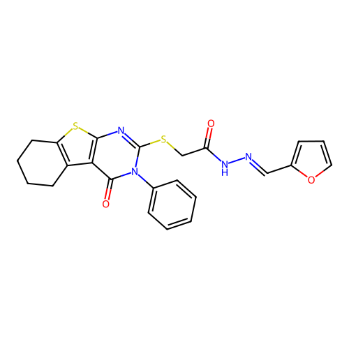 (E)-N'-(furan-2-ylmethylene)-2-((4-oxo-3-phenyl-3,4,5,6,7,8-hexahydrobenzo[4,5]thieno[2,3-d]pyrimidin-2-yl)thio)acetohydrazide structure