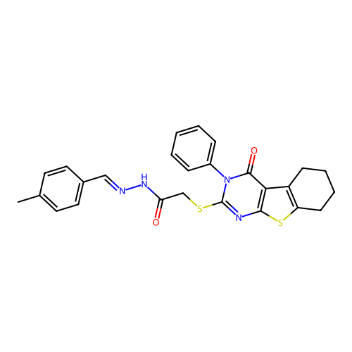 (E)-N'-(4-methylbenzylidene)-2-((4-oxo-3-phenyl-3,4,5,6,7,8-hexahydrobenzo[4,5]thieno[2,3-d]pyrimidin-2-yl)thio)acetohydrazide structure