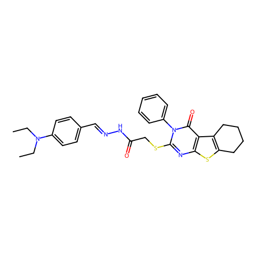 (E)-N'-(4-(diethylamino)benzylidene)-2-((4-oxo-3-phenyl-3,4,5,6,7,8-hexahydrobenzo[4,5]thieno[2,3-d]pyrimidin-2-yl)thio)acetohydrazide structure