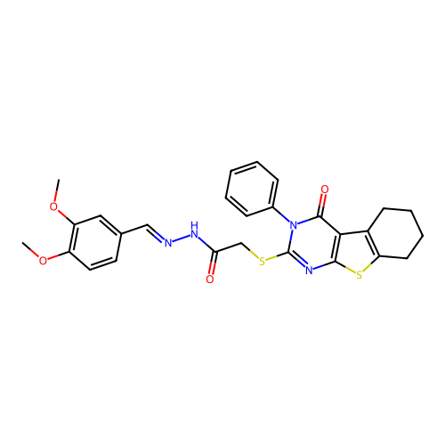 (E)-N'-(3,4-dimethoxybenzylidene)-2-((4-oxo-3-phenyl-3,4,5,6,7,8-hexahydrobenzo[4,5]thieno[2,3-d]pyrimidin-2-yl)thio)acetohydrazide structure