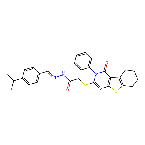 (E)-N'-(4-isopropylbenzylidene)-2-((4-oxo-3-phenyl-3,4,5,6,7,8-hexahydrobenzo[4,5]thieno[2,3-d]pyrimidin-2-yl)thio)acetohydrazide structure