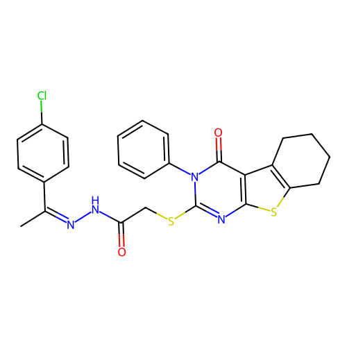 (Z)-N'-(1-(4-chlorophenyl)ethylidene)-2-((4-oxo-3-phenyl-3,4,5,6,7,8-hexahydrobenzo[4,5]thieno[2,3-d]pyrimidin-2-yl)thio)acetohydrazide structure