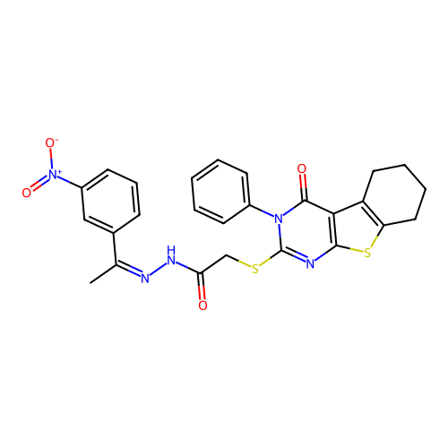 (Z)-N'-(1-(3-nitrophenyl)ethylidene)-2-((4-oxo-3-phenyl-3,4,5,6,7,8-hexahydrobenzo[4,5]thieno[2,3-d]pyrimidin-2-yl)thio)acetohydrazide structure