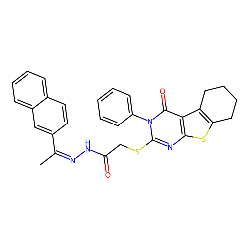 (Z)-N'-(1-(naphthalen-2-yl)ethylidene)-2-((4-oxo-3-phenyl-3,4,5,6,7,8-hexahydrobenzo[4,5]thieno[2,3-d]pyrimidin-2-yl)thio)acetohydrazide structure