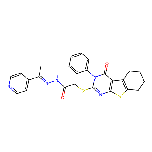 (E)-2-((4-oxo-3-phenyl-3,4,5,6,7,8-hexahydrobenzo[4,5]thieno[2,3-d]pyrimidin-2-yl)thio)-N'-(1-(pyridin-4-yl)ethylidene)acetohydrazide structure