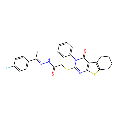 (E)-N'-(1-(4-fluorophenyl)ethylidene)-2-((4-oxo-3-phenyl-3,4,5,6,7,8-hexahydrobenzo[4,5]thieno[2,3-d]pyrimidin-2-yl)thio)acetohydrazide structure