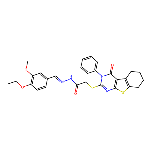 (E)-N'-(4-ethoxy-3-methoxybenzylidene)-2-((4-oxo-3-phenyl-3,4,5,6,7,8-hexahydrobenzo[4,5]thieno[2,3-d]pyrimidin-2-yl)thio)acetohydrazide structure