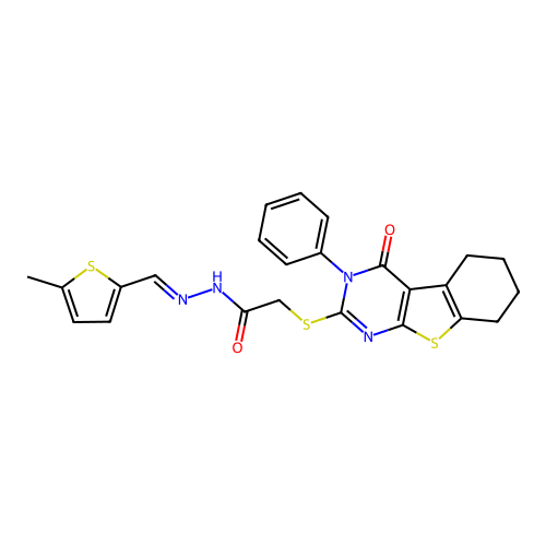 (E)-N'-((5-methylthiophen-2-yl)methylene)-2-((4-oxo-3-phenyl-3,4,5,6,7,8-hexahydrobenzo[4,5]thieno[2,3-d]pyrimidin-2-yl)thio)acetohydrazide structure