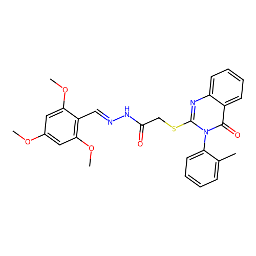 2-{[3-(2-methylphenyl)-4-oxo-3,4-dihydroquinazolin-2-yl]sulfanyl}-N'-[(E)-(2,4,6-trimethoxyphenyl)methylidene]acetohydrazide structure