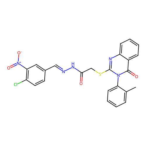 N'-[(E)-(4-chloro-3-nitrophenyl)methylidene]-2-{[3-(2-methylphenyl)-4-oxo-3,4-dihydroquinazolin-2-yl]sulfanyl}acetohydrazide structure