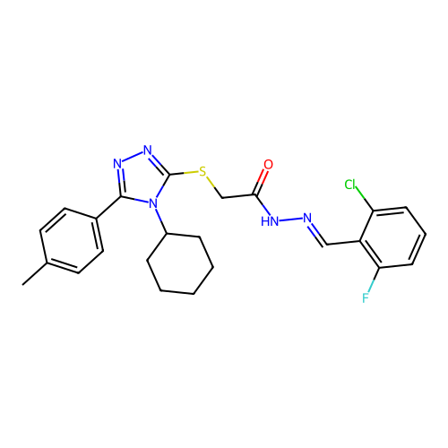 (E)-N'-(2-chloro-6-fluorobenzylidene)-2-((4-cyclohexyl-5-(p-tolyl)-4H-1,2,4-triazol-3-yl)thio)acetohydrazide structure