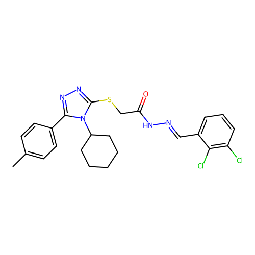 (E)-2-((4-cyclohexyl-5-(p-tolyl)-4H-1,2,4-triazol-3-yl)thio)-N'-(2,3-dichlorobenzylidene)acetohydrazide structure
