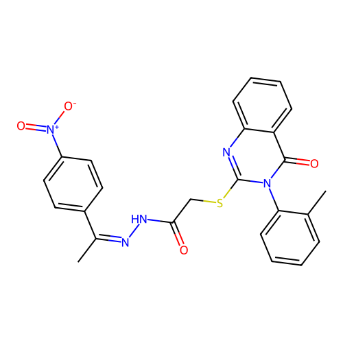 2-{[3-(2-methylphenyl)-4-oxo-3,4-dihydroquinazolin-2-yl]sulfanyl}-N'-[(1Z)-1-(4-nitrophenyl)ethylidene]acetohydrazide structure