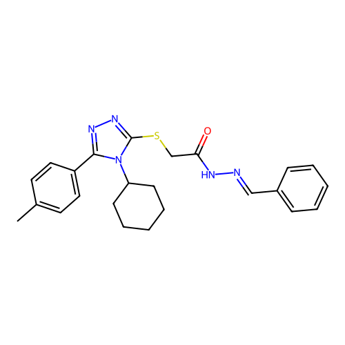 (E)-N'-benzylidene-2-((4-cyclohexyl-5-(p-tolyl)-4H-1,2,4-triazol-3-yl)thio)acetohydrazide structure