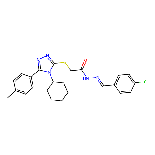 (E)-N'-(4-chlorobenzylidene)-2-((4-cyclohexyl-5-(p-tolyl)-4H-1,2,4-triazol-3-yl)thio)acetohydrazide structure