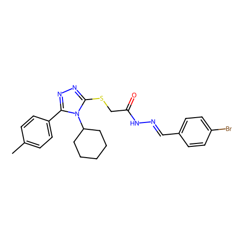 (E)-N'-(4-bromobenzylidene)-2-((4-cyclohexyl-5-(p-tolyl)-4H-1,2,4-triazol-3-yl)thio)acetohydrazide structure