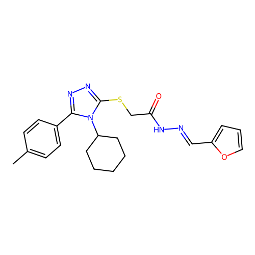 (E)-2-((4-cyclohexyl-5-(p-tolyl)-4H-1,2,4-triazol-3-yl)thio)-N'-(furan-2-ylmethylene)acetohydrazide structure