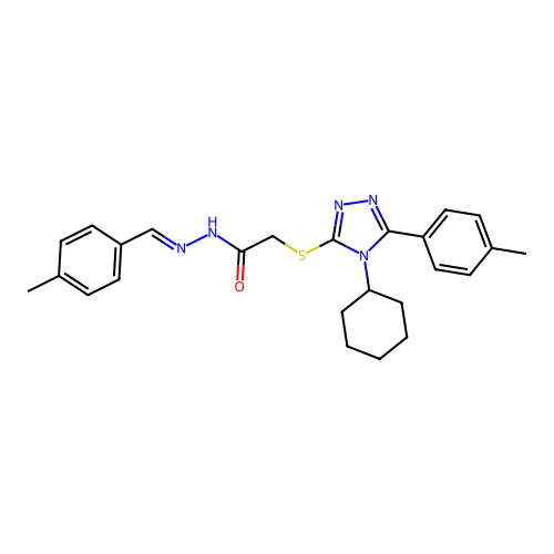(E)-2-((4-cyclohexyl-5-(p-tolyl)-4H-1,2,4-triazol-3-yl)thio)-N'-(4-methylbenzylidene)acetohydrazide structure