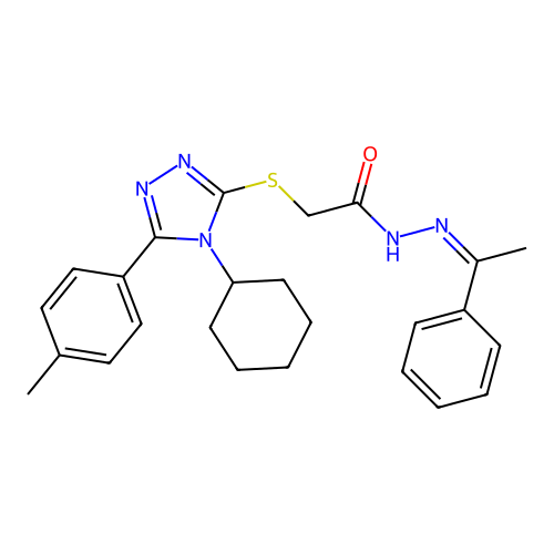 (Z)-2-((4-cyclohexyl-5-(p-tolyl)-4H-1,2,4-triazol-3-yl)thio)-N'-(1-phenylethylidene)acetohydrazide structure