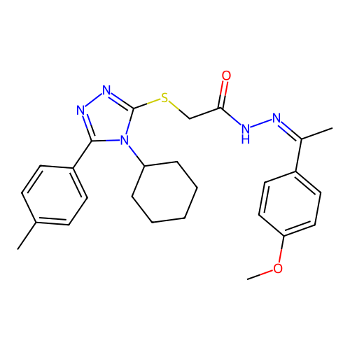 (Z)-2-((4-cyclohexyl-5-(p-tolyl)-4H-1,2,4-triazol-3-yl)thio)-N'-(1-(4-methoxyphenyl)ethylidene)acetohydrazide structure