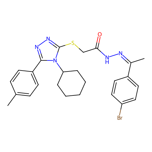(Z)-N'-(1-(4-bromophenyl)ethylidene)-2-((4-cyclohexyl-5-(p-tolyl)-4H-1,2,4-triazol-3-yl)thio)acetohydrazide structure