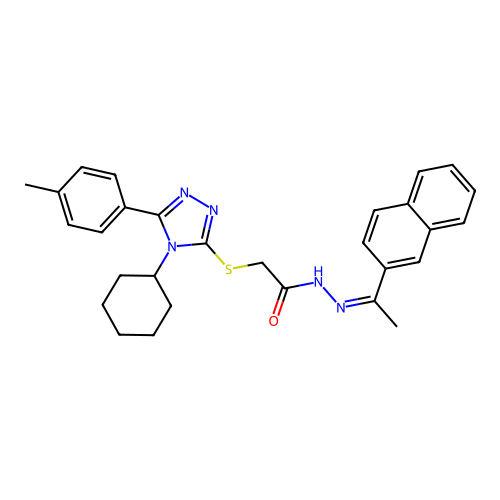 (Z)-2-((4-cyclohexyl-5-(p-tolyl)-4H-1,2,4-triazol-3-yl)thio)-N'-(1-(naphthalen-2-yl)ethylidene)acetohydrazide structure