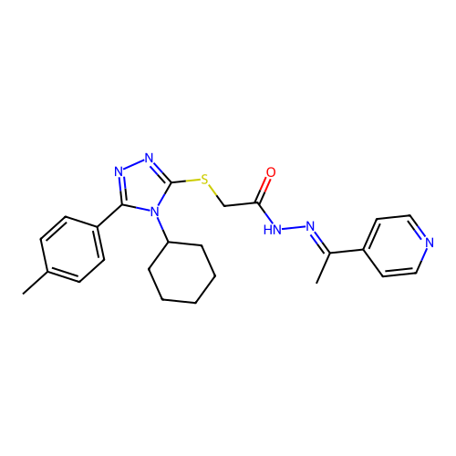 2-[[4-cyclohexyl-5-(4-methylphenyl)-1,2,4-triazol-3-yl]sulfanyl]-N-[(E)-1-pyridin-4-ylethylideneamino]acetamide structure