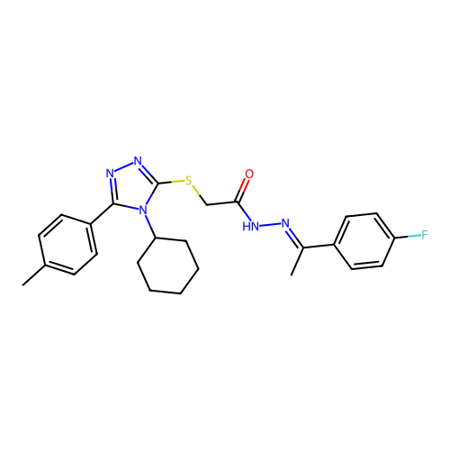(E)-2-((4-cyclohexyl-5-(p-tolyl)-4H-1,2,4-triazol-3-yl)thio)-N'-(1-(4-fluorophenyl)ethylidene)acetohydrazide structure