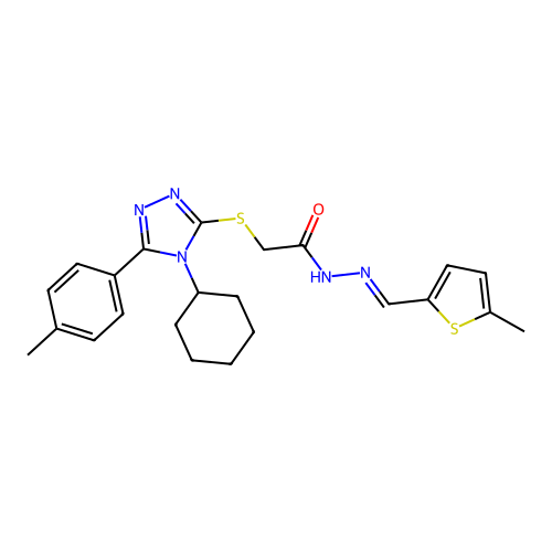 (E)-2-((4-cyclohexyl-5-(p-tolyl)-4H-1,2,4-triazol-3-yl)thio)-N'-((5-methylthiophen-2-yl)methylene)acetohydrazide structure