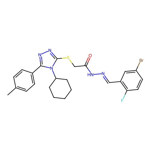 (E)-N'-(5-bromo-2-fluorobenzylidene)-2-((4-cyclohexyl-5-(p-tolyl)-4H-1,2,4-triazol-3-yl)thio)acetohydrazide structure
