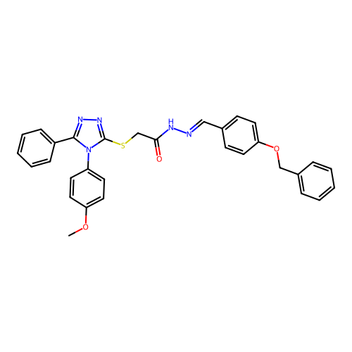 (E)-N'-(4-(benzyloxy)benzylidene)-2-((4-(4-methoxyphenyl)-5-phenyl-4H-1,2,4-triazol-3-yl)thio)acetohydrazide structure