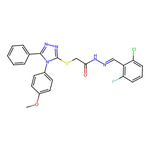 (E)-N'-(2-chloro-6-fluorobenzylidene)-2-((4-(4-methoxyphenyl)-5-phenyl-4H-1,2,4-triazol-3-yl)thio)acetohydrazide structure