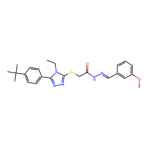2-{[5-(4-tert-butylphenyl)-4-ethyl-4H-1,2,4-triazol-3-yl]sulfanyl}-N'-[(E)-(3-methoxyphenyl)methylidene]acetohydrazide structure
