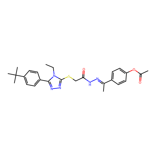 4-{(1E)-1-[2-({[5-(4-tert-butylphenyl)-4-ethyl-4H-1,2,4-triazol-3-yl]sulfanyl}acetyl)hydrazinylidene]ethyl}phenyl acetate structure