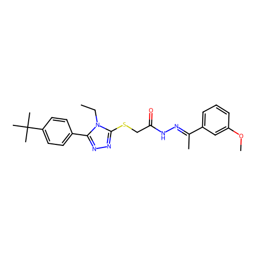 2-{[5-(4-tert-butylphenyl)-4-ethyl-4H-1,2,4-triazol-3-yl]sulfanyl}-N'-[(1E)-1-(3-methoxyphenyl)ethylidene]acetohydrazide structure
