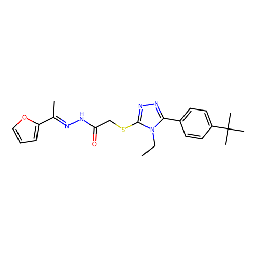2-{[5-(4-tert-butylphenyl)-4-ethyl-4H-1,2,4-triazol-3-yl]sulfanyl}-N'-[(1E)-1-(furan-2-yl)ethylidene]acetohydrazide structure