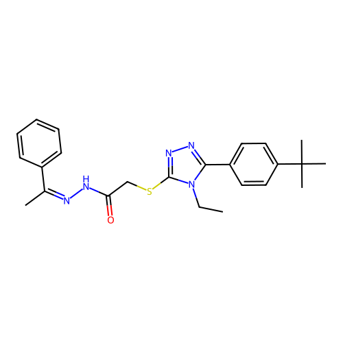 2-{[5-(4-tert-butylphenyl)-4-ethyl-4H-1,2,4-triazol-3-yl]sulfanyl}-N'-[(1Z)-1-phenylethylidene]acetohydrazide structure