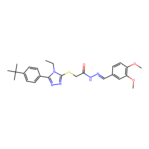 2-{[5-(4-tert-butylphenyl)-4-ethyl-4H-1,2,4-triazol-3-yl]sulfanyl}-N'-[(E)-(3,4-dimethoxyphenyl)methylidene]acetohydrazide structure