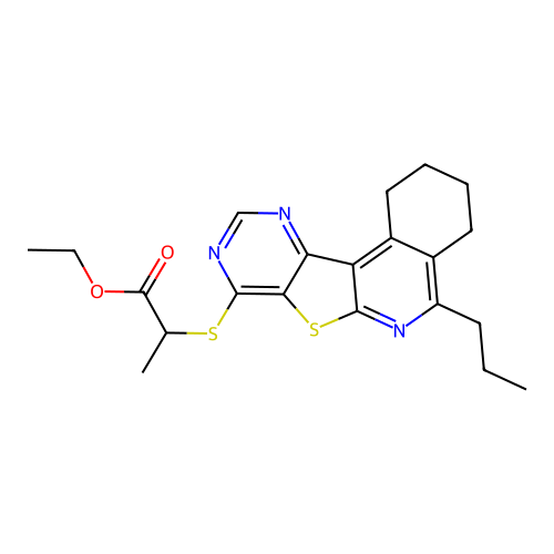 ethyl 2-((5-propyl-1,2,3,4-tetrahydropyrimido[4',5':4,5]thieno[2,3-c]isoquinolin-8-yl)thio)propanoate structure