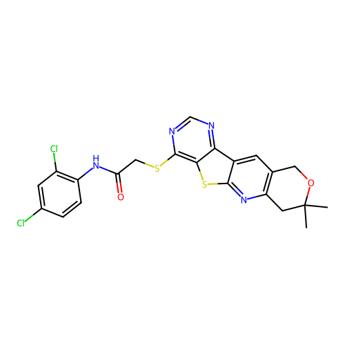 N-(2,4-dichlorophenyl)-2-[(8,8-dimethyl-7,10-dihydro-8H-pyrano[3'',4'':5',6']pyrido[3',2':4,5]thieno[3,2-d]pyrimidin-4-yl)sulfanyl]acetamide structure
